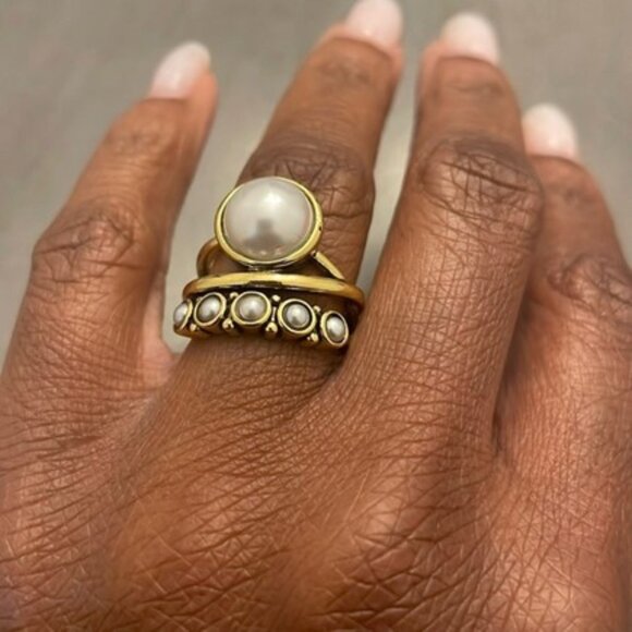Pearl Ring Antiqued Gold or Silver Tone Bohemian Boho Festival Hippie Y2K - Picture 3 of 5